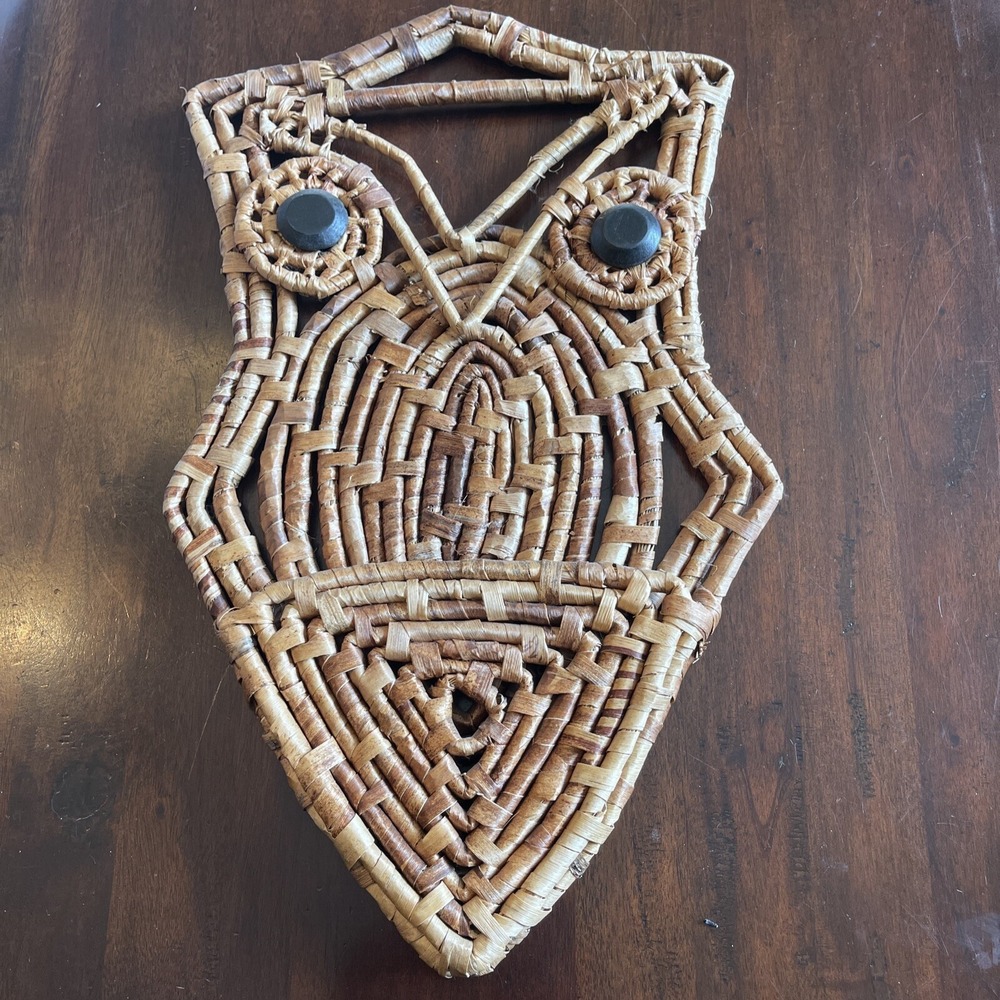 Vintage Wall Hanging Wicker Rattan Woven Wicker Owl‎ Boho Catch All Mail Holder